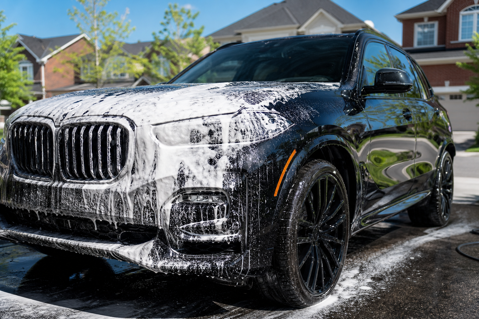 Lavage auto professionnel — voiture en mousse de nettoyage